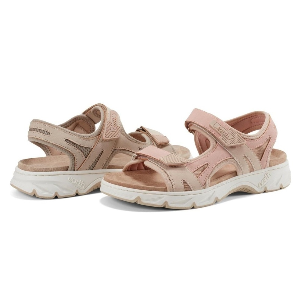 Earth Sport Sandals Womens 7 Pink Tan Adjustable Straps Hiking Walking 000